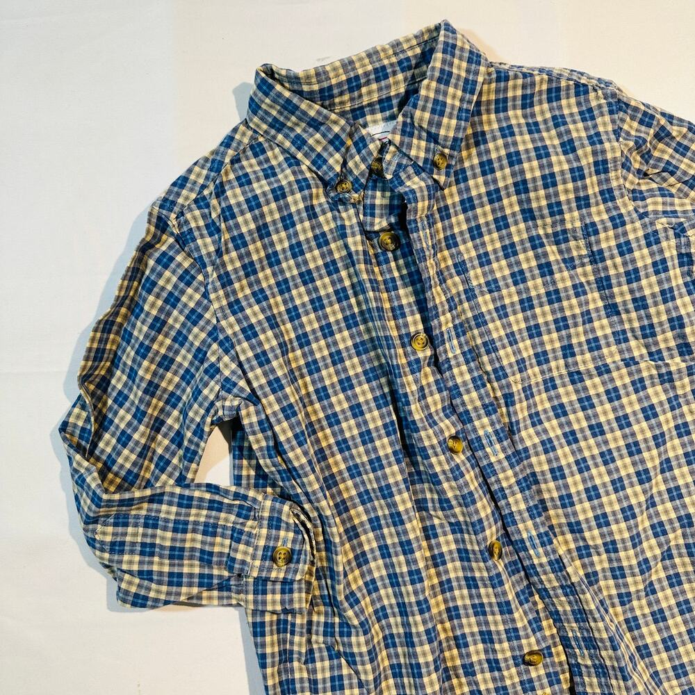 Vintage Talbots Kids 100% Cotton Navy & Yellow Plaid Button Down Top 4